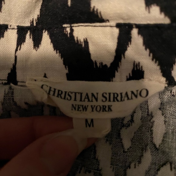 Christian Siriano Black and White Linen blend Patterned Cropped Shirt - Picture 2 of 6